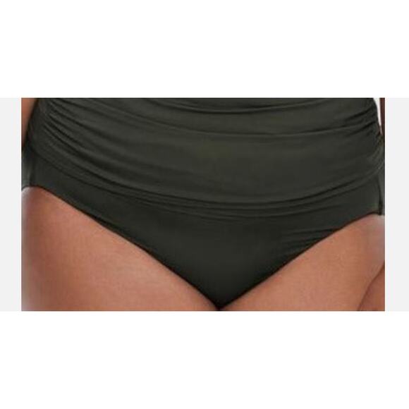 Ralph Lauren Solid Olive Green Shirred High-Waist Green Size 18W NWT - Picture 2 of 6